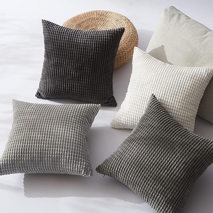 Topfinel Neutral Room Decor Throw Pillows Covers-Multi Gray Combo 20" x 20" Set of 4-Corduroy Modern Grey Living Room Decorative Cushion Case Euro Shams