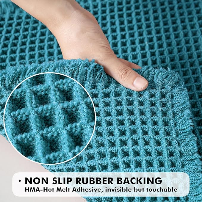 MIULEE Set of 2 Waffle Bathroom Rugs, Boho Bath Rugs Non Slip Washable, Super Absorbent Bath Mats, Ultra Soft Rubber Backed Shower Mats for Bathroom Floor, Tub, Teal, 17"x24"+18"x30"
