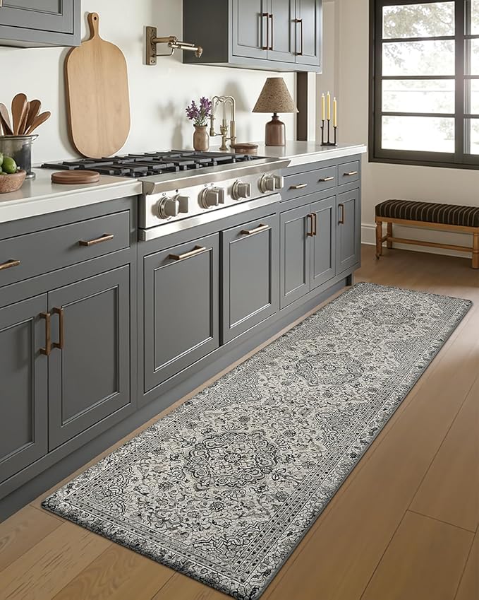 DEXI Kitchen Mats for Floor Cushioned, 23x86 Large Long Runner Rug Non Slip, Waterproof Soft Comfort Standing Padded Anti Fatigue Decorative, Brown Grey