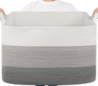 Goodpick 105L Extra Large Blanket Basket 25" x 16" x 16" Cotton Rope Storage Bins for Dirty Clothes Pillows, Decorative Woven Basket with Handles, Toy Baskets Storage Kids, Gray