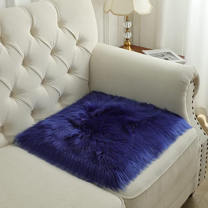Softlife Blue Faux Fur Sheepskin Chair Cover Seat Cushion Pad Super Soft Area Rugs for Living Bedroom Sofa Dorm (1.6ft x 1.6ft, Royal Blue)
