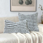 Boho Chenille Tufted Pillow Cover 20x20 Inch Set of 1, Farmhouse Striped Decorative Pillow Covers Accent Fluffy Neutral Square Pillowcases for Couch Sofa Bedroom Living Room, Black White