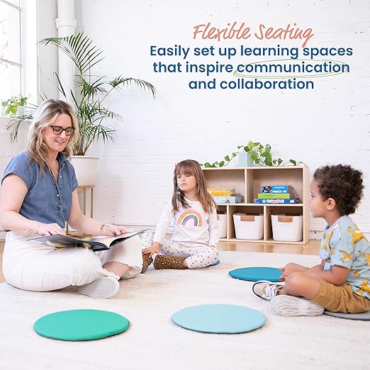 ECR4Kids SoftZone Colorful Round Floor Pad Seating Set, Classroom Furniture, Contemporary, 6-Piece