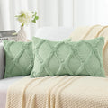 decorUhome Spring Throw Pillow Covers 12x20 Inch Set of 2, Soft Plush Faux Fur Wool Lumbar Grass Green Accent Couch Pillow Covers for Modern Farmhouse Bed Sofa Living Room