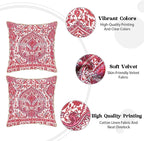 KSLIDS Pink Teal Flower Soft Velvet Throw Pillow Covers Set of 2 Boho Ethnic Red Foral Decorative Pillow Covers 16x16 Inch Bohemian Farmhouse Pillow Case for Sofa Couch Living Room Home Decor