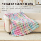 EMME Faux Fur Blanket King Size Rainbow - Big Bubble Rabbit Cozy Blanket for Couch, Thick Furry Plush Shaggy Blankets, 650GSM, 108x90 Inches