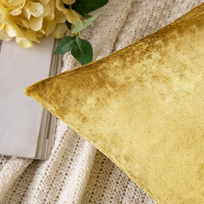 MIULEE Velvet Throw Pillow Covers 12x20 Inch, Pack of 2 - Golden, Soft Solid Lumbar Decorative Pillow Covers Modern Luxury Home Decor for Chair Couch Sofa Bedroom Livingroom