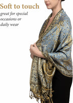 Achillea Reversible Paisley Pashmina Rave Scarf – Exotic Indian Shawls and Wraps for Evening Dresses, Festivals, All Seasons