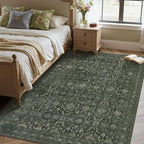 4x6 Rug for Living Room Bedroom, Green Washable Throw Rugs, Vintage Retro Boho Area Rugs, Non Slip & Low Pile Accent Throw Carpet for Indoor Dining Room, Kids Room and Office(Green 4x6ft)