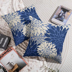 Blue Cream Grey Gray Pillow Covers 24X24 Inch Set of 2, Modern Dahlia Floral Print Decorative Throw Pillow Covers Outdoor Farmhouse Cushion Case for Home Couch Sofa Bed Decoration