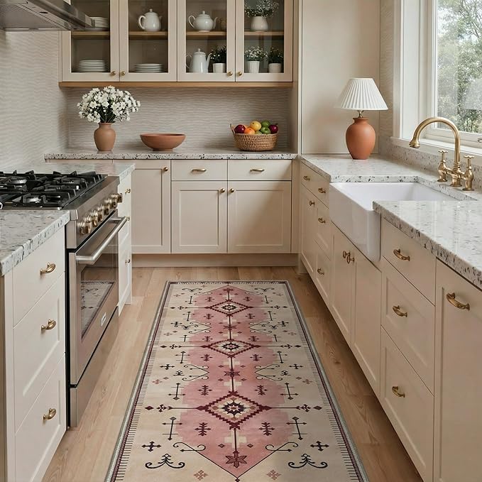 GENIMO Area Rug 2x3 Doormat, Machine Washable Low Pile Rugs, Small Retro Chenille Entryway Mat for Entrance, Hallway, Kitchen and Corridor, Blush