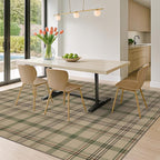 JTJ Plaid Easy Jute Rug 8x10 for Living Room - Green Striped Outdoor Indoor Rug for Dining Room Under Table, Bedroom Under Bed, Non Slip Farmhouse Tartan Aesthetic, Washable Sage Nature Color Decor