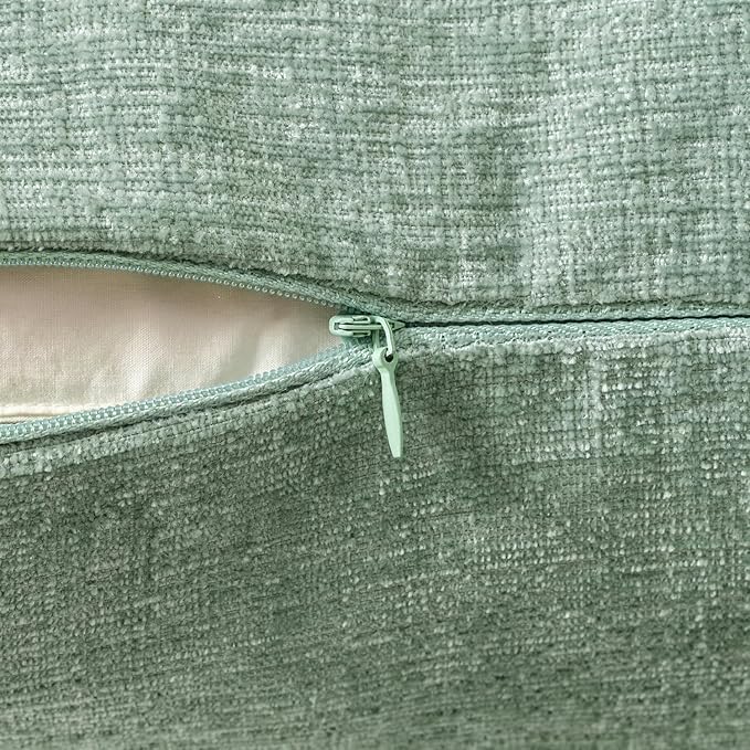 MIULEE Pack of 2 Couch Throw Pillow Covers 12x20 Inch Soft Greyish Green Chenille Lumbar Pillow Covers for Sofa Living Room Solid Dyed Cases