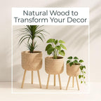 Set of 3 Decorative Planter Pots with Wooden Legs – Bamboo & Pine – Indoor & Outdoor Modern Plant Pot – Decorative Pots for Plants & Home Decor Planters – 22", 26", 30", White