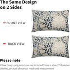 Kawani Navy Blue Dahlia Lumbar Pillow Covers 12X20 Inch Rustic Geometric Flower Decorative Pillow Cases Set of 2 Beige Tan Gray Floral Throw Pillows for Cushion Sofa Couch Farmhouse Outdoor