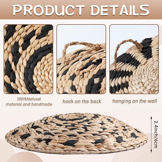 7 Pcs Boho Wall Basket Decor Hanging Handcrafted Seagrass Woven Round Bohemian Basket Wall Decoration Art for Farmhouse Home Room Rustic Decorations Table, Multi Sizes(Classic)