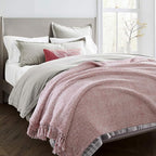 Ultra Soft Cozy Sherpa Throw Blanket, Light Weight Warm Decorative Throw Blanket with Tassel, 2 Tones Ombre Dusty Pink Pattern Reversible Boho Style Blanket for Sofa, Couch, Bedroom,Travel, 60”x80”