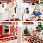 Christmas Rugs for Kitchen Floor, Gingerbread Man Mats for Kitchen Floor Non Slip, 2PCS Rubber Kitchen Mat, Washable Cushioned Runner Carpet Rug for Sink Laundry 15.7"×27.5" +15.7"×47" Red 3.5mm
