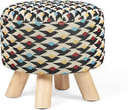 Asense 11-inch Round Ottoman Footstool,Small Padded Seat with Wood Legs,Foot Rest Stool for Living Room Bedroom Couch,Multi-Color