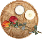 Hipiwe Round Rattan Serving Tray with Handles, Hand-Woven Decorative Organizer Tray for Storage Breakfast Drinks Snack, Centerpiece Fruit Basket for Home Decoration,Large