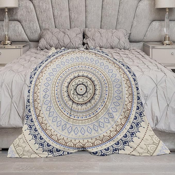 Mandala Throw Blanket Retro Eastern Backdrop Swirled Cosmic Lotus Yoga Boho Artwork Blanket for Sofa Bed Couch Chair Or Dorm 40"x50"