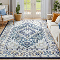 Lessymo 5x7 Area Rug for Living Room - Machine Washable Area Rugs, Super Soft Faux-Wool Area Rugs for Bedroom Kitchen, Boho Rug Vintage Floral Non-Slip Low Pile, Dark Blue