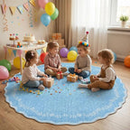GarveeHome Round Area Rugs 6ft for Bedroom, Solid Blue Washable Circle Rug Soft Non Slip Floral Print Floor Mat Leaves Carpet Indoor Thin Rug for Living Room Dining Room Playroom Nursery