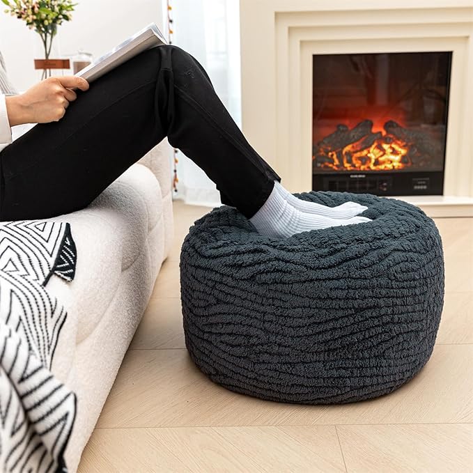 Unstuffed Pouf Ottoman Cover Handmade Footstool Ottoman Storage Solution Floor Pouf Footrest Cushion 20 Diameterx12Height Inches for Living Room Wedding Bedroom Gray No Filler