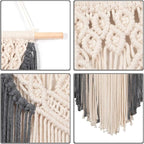 RLoncomix Macrame Wall Hanging Art Woven Wall Decor Cotton Handmade Boho Macrame Tapestry Chic Home Decor for Apartment Bedroom Living Room Dorm Gallery, Grey, 14" Wx24 L