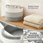 70L Large Cotton Rope Basket, Decorative Woven Blanket Storage for Living Room, Boho Toy Storage & Toy Box for Kids, Versatile Laundry Basket & Nursery Hamper for Blankets(Grey)