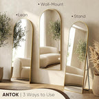 Antok 76" x34” Arched Full Length Floor Mirror, Gold Aluminum Frame, Free Standing/Wall Mount/Leaning for Bedroom, Living Room, Dressing Room