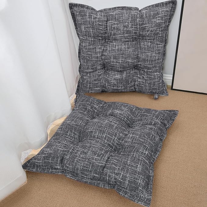 SINSOSSO Large Floor Pillows 22", Thickened Bite-Size Memory Foam Square Non-Slip Cushions for Office Back Support/Yoga/Chair Seat, Fashionable Color-Blocked Fabric & Washable, Light Gray, 2 PCS