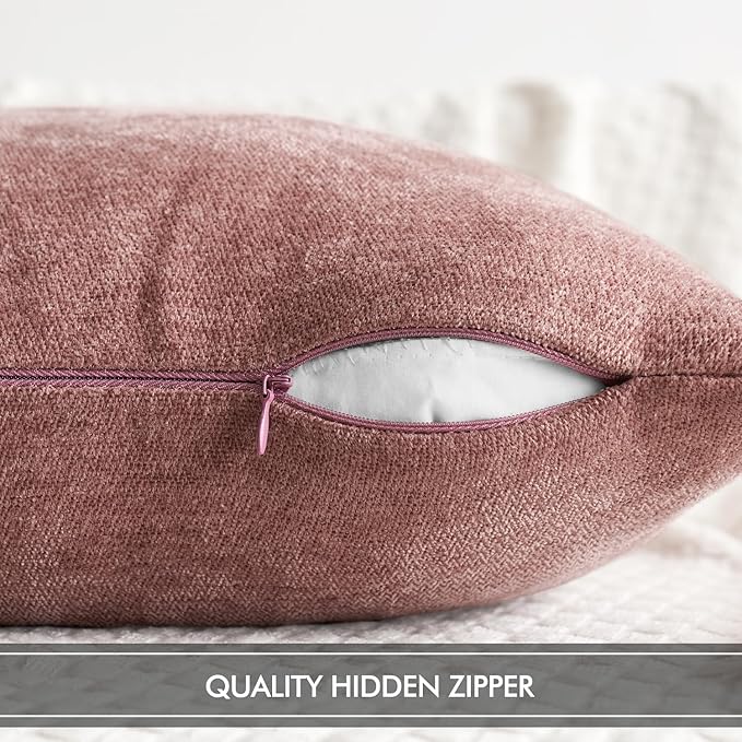 MIULEE Pack of 2 Blush Pink Decorative Pillow Covers 20x20 Inch Soft Chenille Couch Spring Throw Pillows Farmhouse Cushion Covers for Valentine's Day Home Decor Sofa Bedroom Living Room