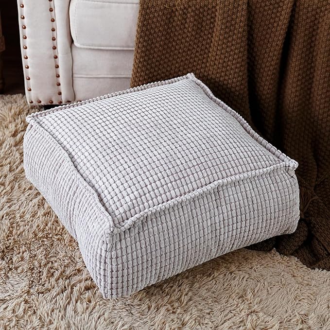 SUTAVIA Pouf Ottoman Cover Unstuffed Pouf Seat Decorative Soft Storage Bean Bag 20x20x8 Inches Square Floor Footrest for Living Room Bedroom (Light Gray, Square)