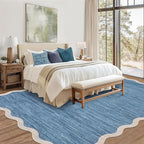 GarveeHome Scalloped Washable Area Rug 8 x 10 Rug for Living Room Modern Blue Rug Non Slip Throw Rugs Distressed Large Bedroom Area Rug Stain Resistant Carpet for Dining Room Nursery 8 ft x10 ft Blue