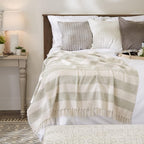 DII Rustic Farmhouse Cotton Cabana Striped Blanket Throw with Fringe, 50 x 60 - Cabana Striped Artichoke