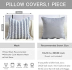 18x18 Boho Pillow Cover - Chenille Tufted Decorative Throw Pillow Cover Soft Velvet Backing, Farmhouse Square Accent Pillow Case for Sofa, Couch, Bedroom, Living Room, Grey-White Stripe