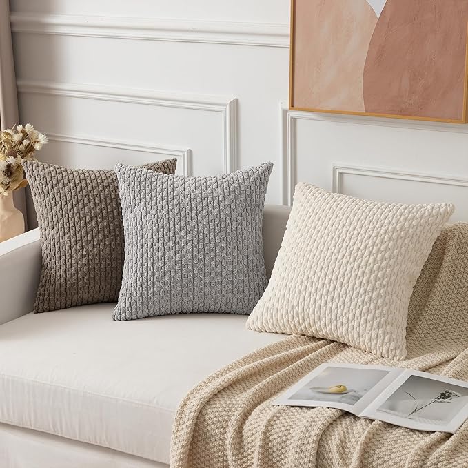 Kevin Textile 14x20 Inch Pillow Cover 1 Pack Boho Decorative Soft Striped Corduroy Lumbar Farmhouse Color Accent Rectangle Cushion Case for Living Room Couch Sofa Bed, Light Brown