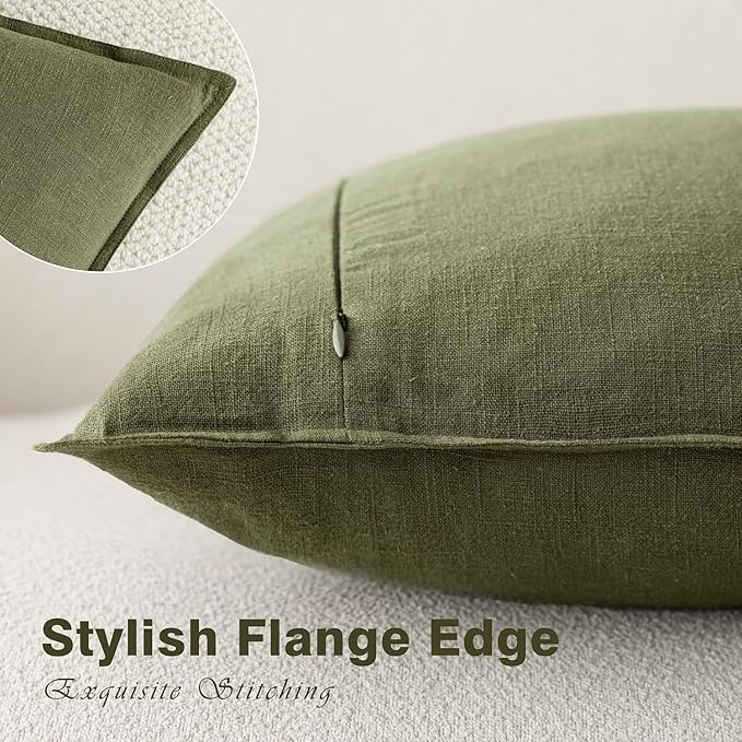 Foindtower Pack of 2, Decorative Linen Soild Throw Pillow Covers Soft Accent Cushion Case Boho Farmhouse Pillowcase for Chair Couch Sofa Bedroom Living Room Home Decor 16 x 16 Inch Olive Green
