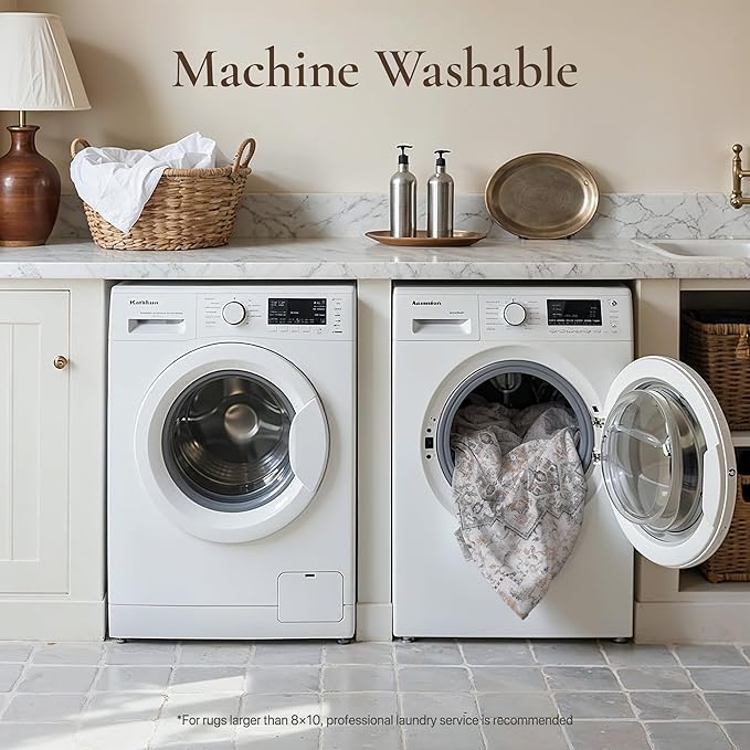 GENIMO Runner Rug 2PCs, Machine Washable Non Slip Vintage Hallway Runner Rug 17.3"x59"+17.3"x30", Low Pile Lightweight Rugs for Indoor Entryway, Hallway, Kitchen and Corridor, Light Taupe Brown