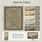 Medallion 4x5 Throw Rug for Large Kitchen, Distressed Vintage Small Area Rugs for Living Room Bedroom, Washable Non Slip Thin Carpet Rug for Home Office/Bathroom/Foyer, Multi Brown/Olive