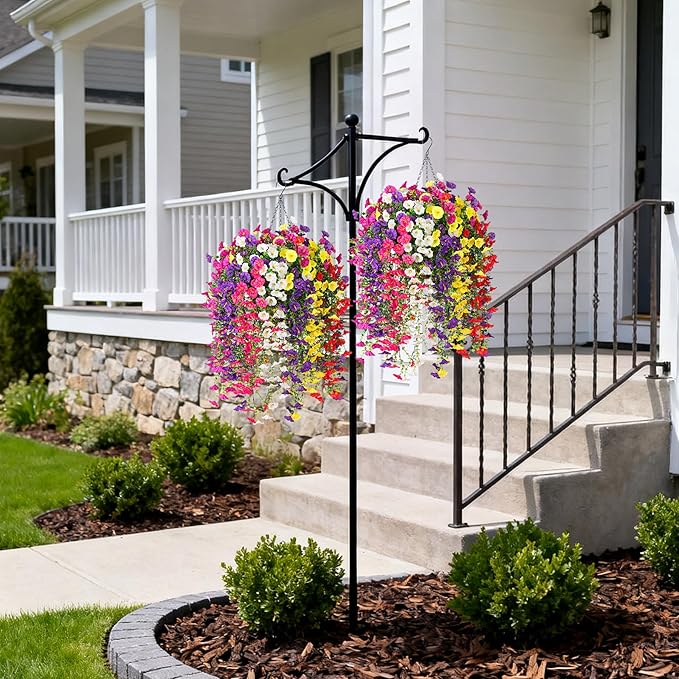 Artificial Flowers with Hanging Basket, Outdoor Faux Plants Silk Morning Glory Vines, Fake Petunias for Garden Patio Spring Summer Decor, 12 pcs Mixed Color
