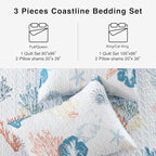 HORIMOTE HOME Coastal Quilt Bedding Set Queen Size, Reversible Summer Beach Quilt Lightweight Ocean Nautical Comforter Tropical Bedspread Coverlet with 2 Pillow Shams for All Seasons (90"x96")