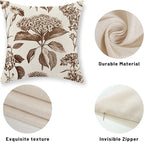 Brown Pillow Covers 18x18 Set of 2 Vintage Boho Floral Hydrangea Herbs Botanical Throw Pillow Cover Outdoor Flower Decorative Pillowcase Linen Farmhouse Cushion Case Decor for Couch Sofa