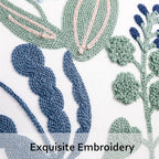 Tosleo Embroidered Pillow Covers 12x20 Set of 2 Green Leaves with Birds Floral Tufted Pillowcases Spring Summer Decorative Coastal Pillow Cushion Cases Lumbar Navy Blue Flower Pillow Case