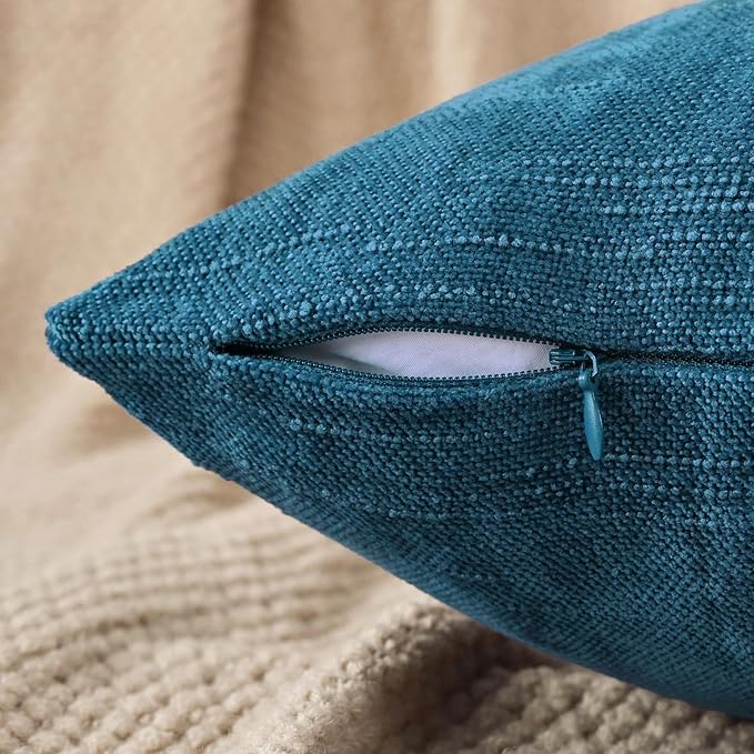 Set of 4 Soft Textured Decorative Throw Pillow Covers 18x18 Inch Cozy Farmhouse Cushion Cover Square Accent Pillow Cases for Bed Couch Sofa Living Room, Teal