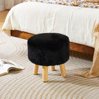 YMYNY Round Pouf Ottoman Small Foot Stool Faux Fur Foot Rest for Couch Modern Boho Footstools with Wood Legs for for Living Room Bedroom Office,12.6" D×12.6" W×12.6" H Black UHBD035B