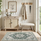 2x3 Area Rugs Living Room Rug: Washable Vintage Boho Medallion Rug No Slip Stain Resistant Soft Carpet Indoor Large Carpets for Bedroom Dining Room Farmhouse Nursery Hallway Home Office Green Ivory