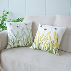 vctops Farmhouse Pampas Grass Cotton Tufted Throw Pillow Cover Boho Embroidery Pillowcase Soft Square Cushion Case for Sofa Couch Bed Chair (Yellow G,18"x18")