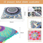 Ganeen 12 Pcs Floor Cushions for Classroom 16'' Boho Kids Seating Pillow Flexible Floor Cushions Meditation Pillows for Toddler Sitting Home School Classroom Kindergarten Daycare Nursery(Square)